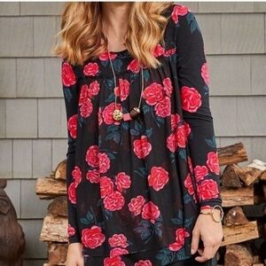Matilda Jane Black Floral Long-Sleeve Blouse with Red Roses